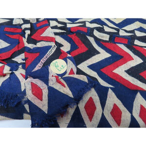 Liz Claiborne 16" x 56" Rectangular Scarf Geometric Navy Red Fringed VTG